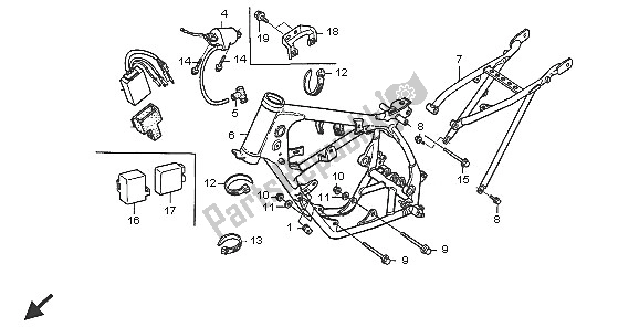 All parts for the Frame Body of the Honda CR 85R SW 2005