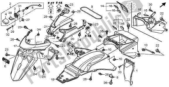 All parts for the Rear Fender of the Honda XL 700V Transalp 2008