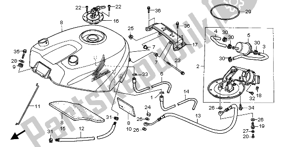 All parts for the Fuel Tank of the Honda RVF 750R 1996