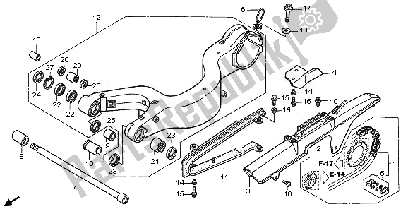 Alle onderdelen voor de Achterbrug van de Honda VFR 800A 2010