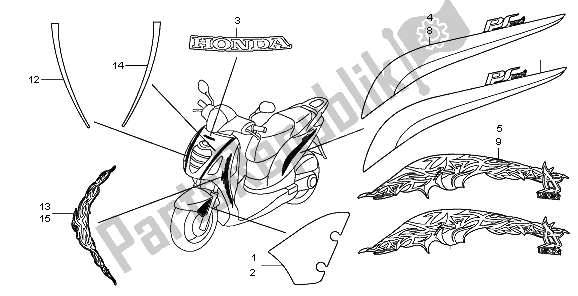 All parts for the Mark & Stripe of the Honda PES 125R 2009