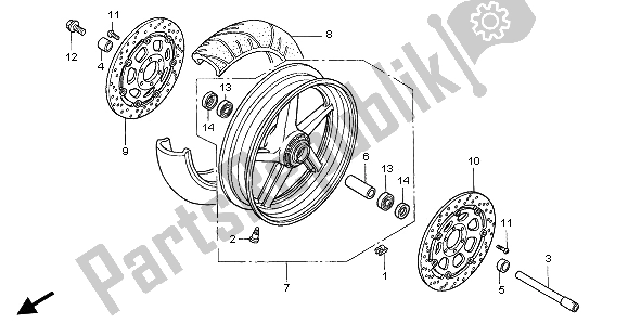 All parts for the Front Wheel of the Honda VTR 1000 SP 2003