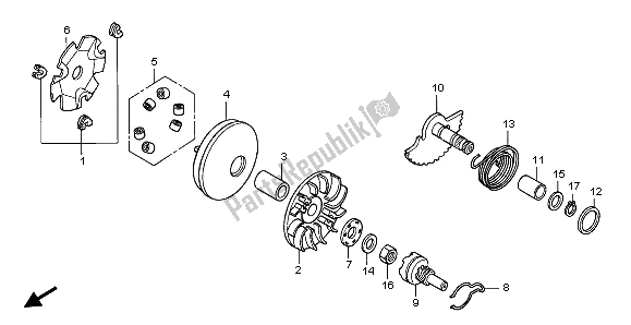 All parts for the Drive Face & Kick Starter Spindle of the Honda NPS 50 2012