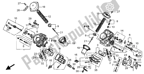 All parts for the Carburetor (component Parts) of the Honda VT 750 DC 2002