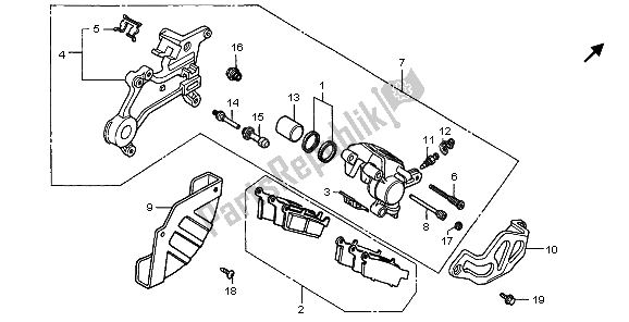 All parts for the Rear Brake Caliper of the Honda CR 250R 1998