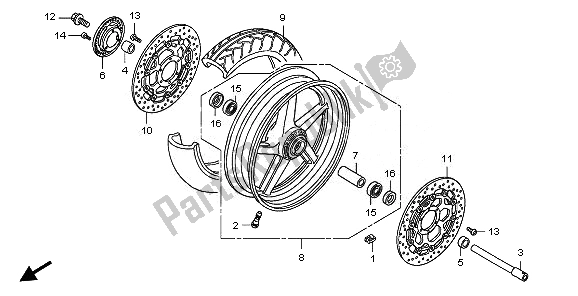 All parts for the Front Wheel of the Honda CB 1300A 2008
