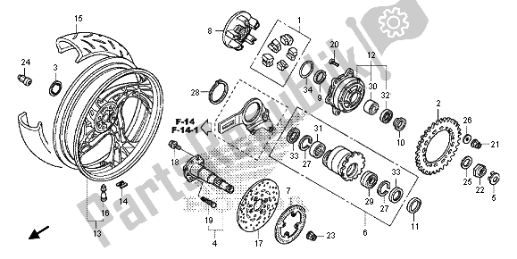 All parts for the Rear Wheel of the Honda CB 1000 RA 2013