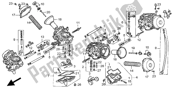 All parts for the Carburetor (component Parts) of the Honda ST 1100A 1997