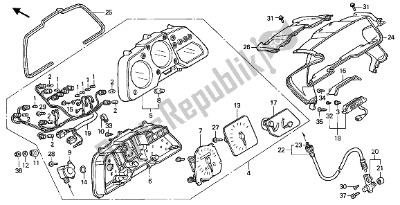 All parts for the Meter (kmh) of the Honda VFR 750F 1990