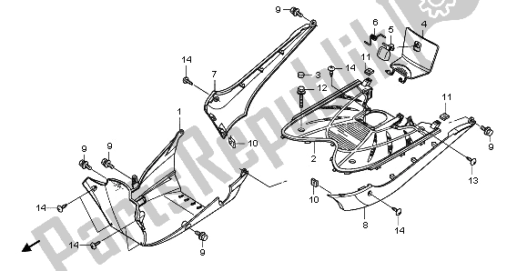 All parts for the Floor Step & Under Cover of the Honda NHX 110 WH 2009