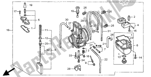 Alle onderdelen voor de Carburator van de Honda CR 250R 2003