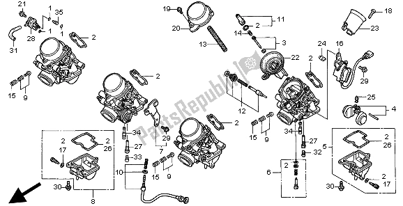All parts for the Carburetor (component Parts) of the Honda CBR 600F 1998