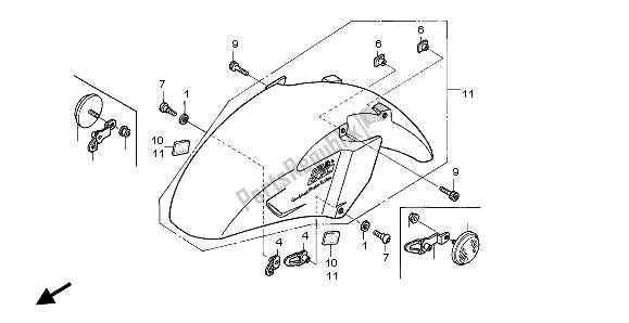 All parts for the Front Fender of the Honda ST 1300 2002