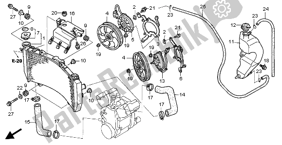 Alle onderdelen voor de Radiator van de Honda ST 1300A 2002