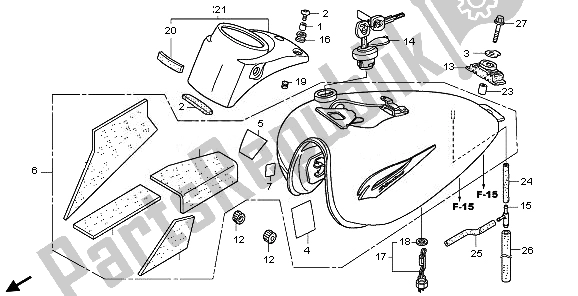 All parts for the Fuel Tank of the Honda VT 750 CA 2008