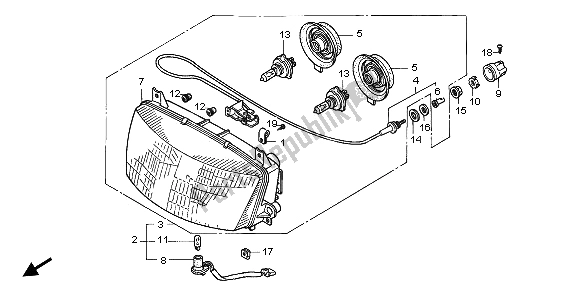 All parts for the Headlight (uk) of the Honda ST 1100A 1996