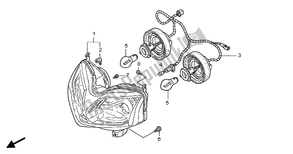 All parts for the Headlight (uk) of the Honda CBR 125 RS 2005