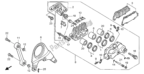 All parts for the Rear Brake Caliper of the Honda VFR 800 FI 1999