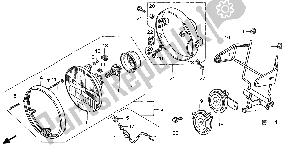 All parts for the Headlight (eu) of the Honda CB 750F2 1996