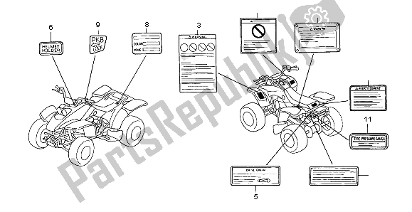 Alle onderdelen voor de Waarschuwingsetiket van de Honda TRX 400 EX Fourtrax 2001