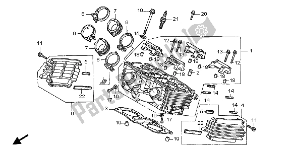 All parts for the Cylinder Head (rear) of the Honda VF 750C 1999