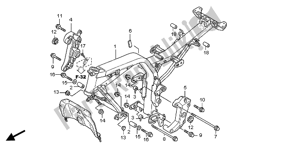 Alle onderdelen voor de Frame Lichaam van de Honda CB 900F Hornet 2005