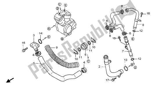 All parts for the Water Pipe of the Honda NTV 650 1996