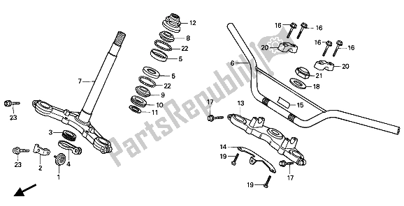 All parts for the Handle Pipe & Top Bridge & Steering Stem of the Honda XR 80R 1991