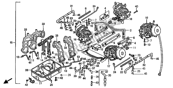 All parts for the Carburetor (assy.) of the Honda ST 1100 1991