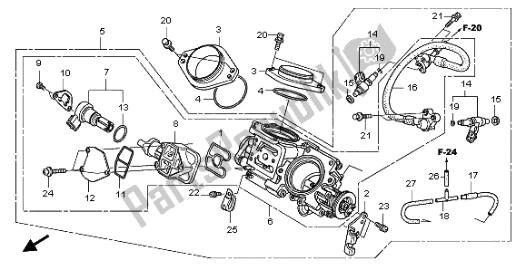 All parts for the Throttle Body of the Honda NSA 700A 2009