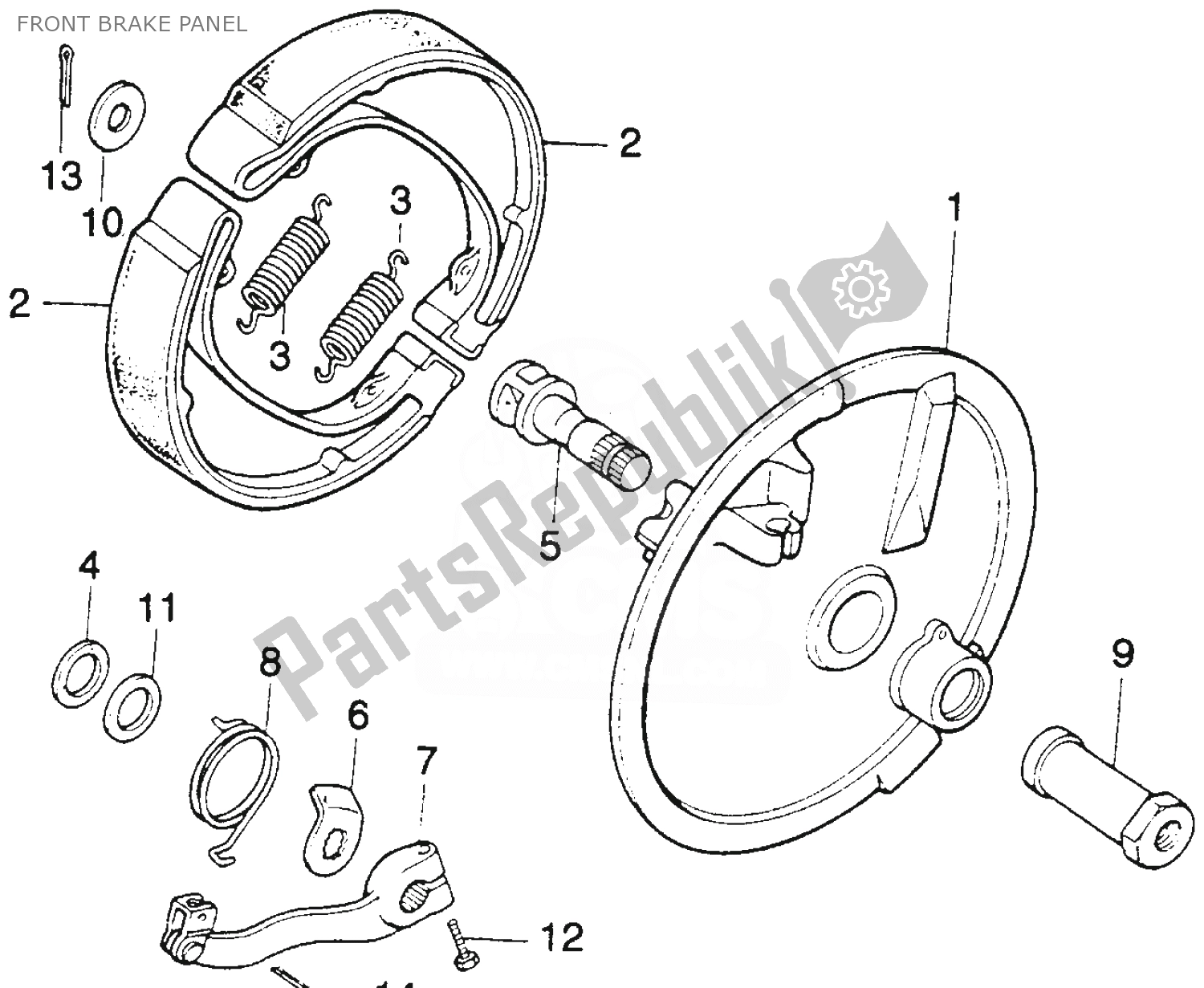 All parts for the Front Brake Panel of the Honda MT 250 1974