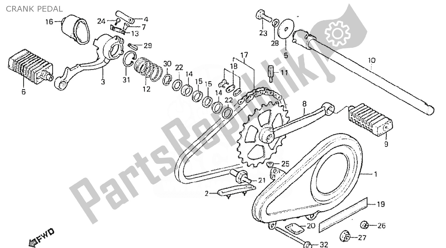 Toutes les pièces pour le Crank Pedal du Honda MT 50 1980