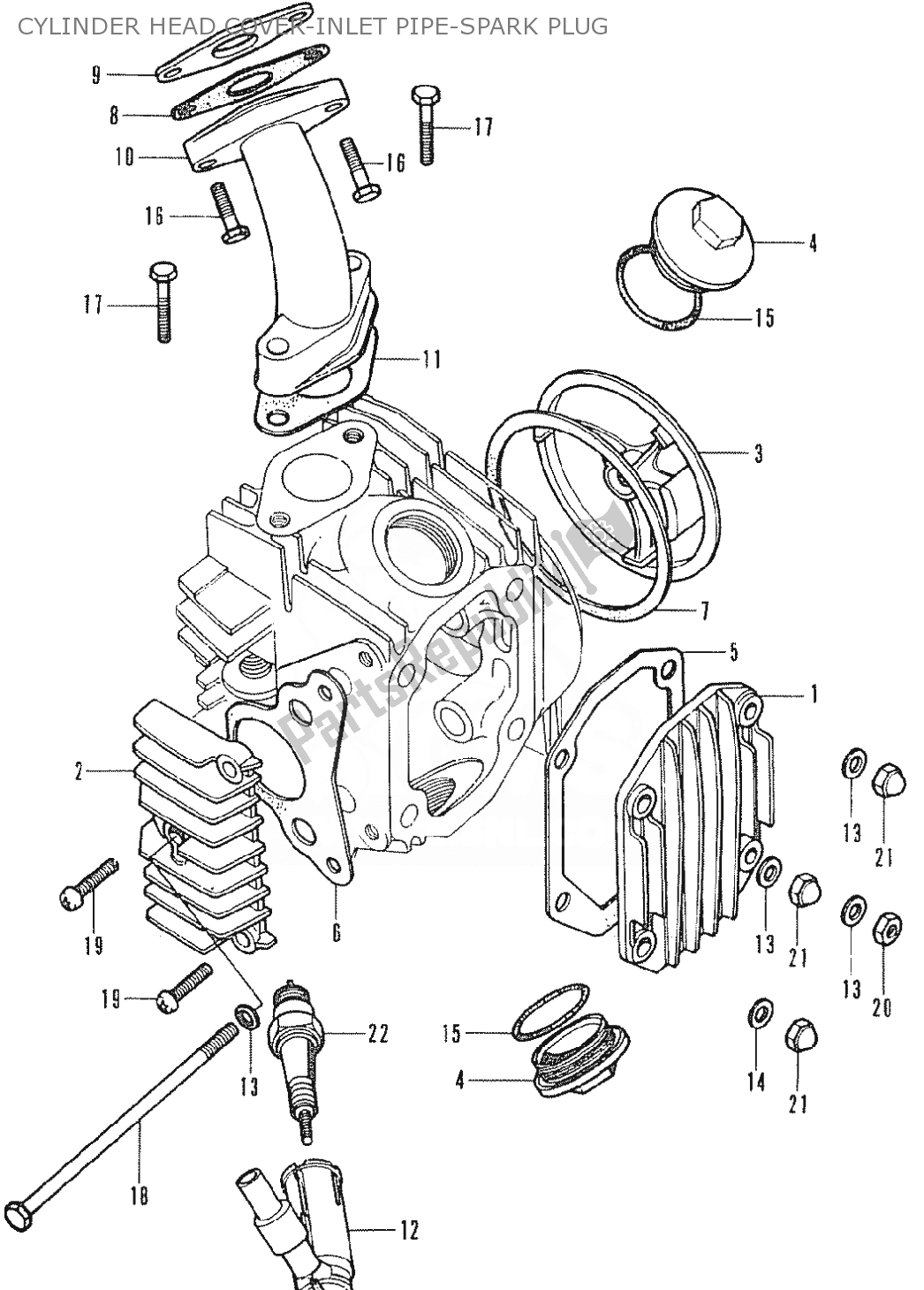 Alle onderdelen voor de Cylinder Head Cover-inlet Pipe-spark Plug van de Honda SS 50 1950 - 2023