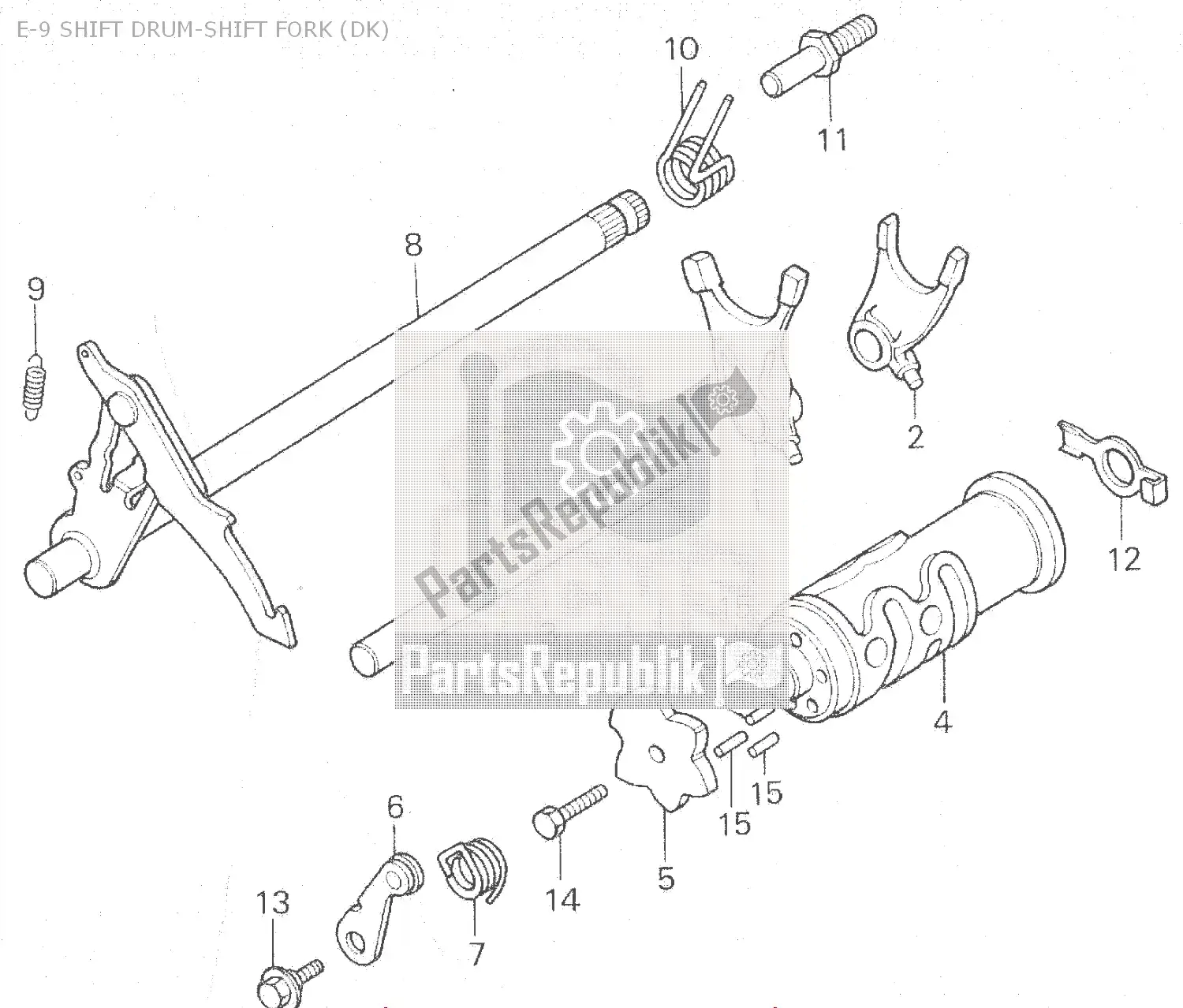All parts for the E-9 Shift Drum-shift Fork (dk) of the Honda MB 100 1980