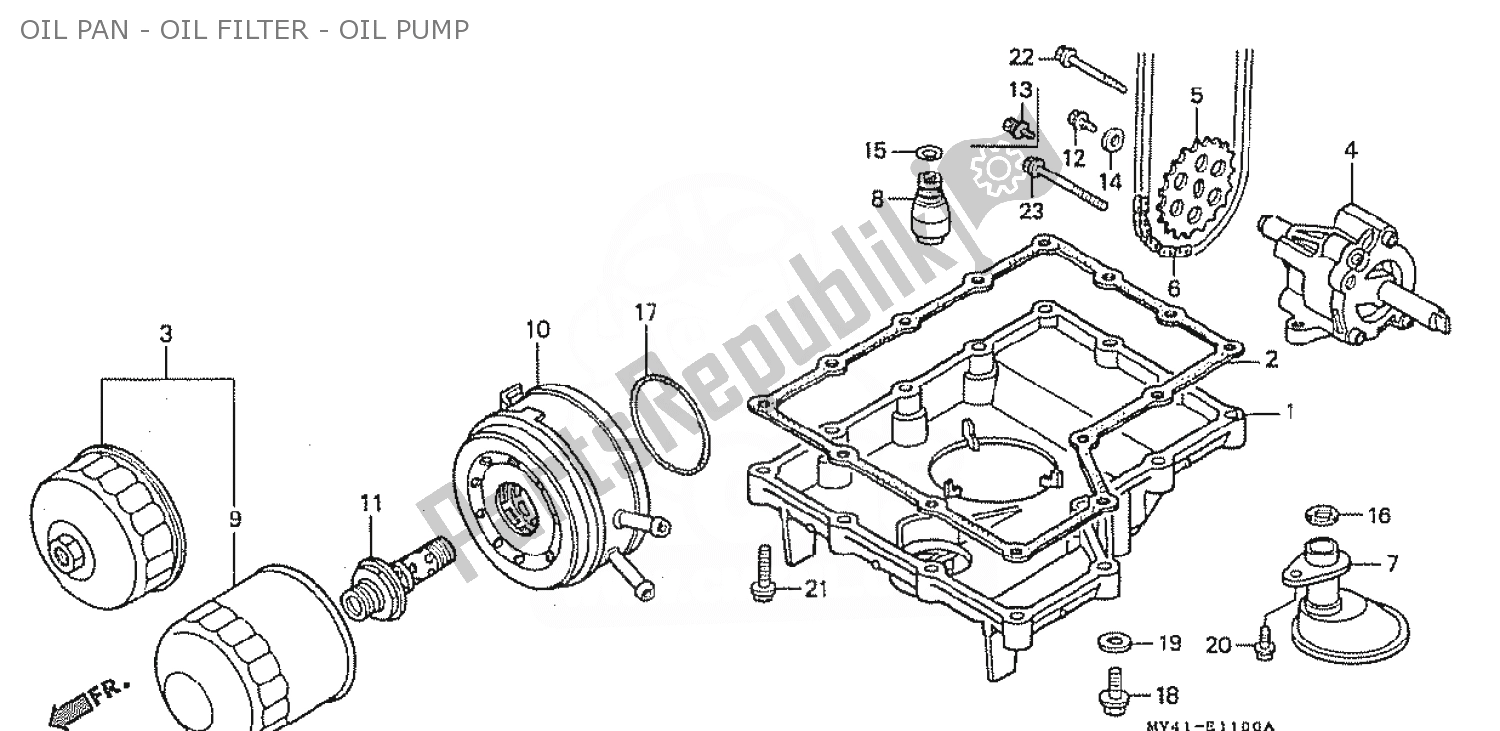 Todas las partes para Oil Pan - Oil Filter - Oil Pump de Honda CBR 400 RR 1990