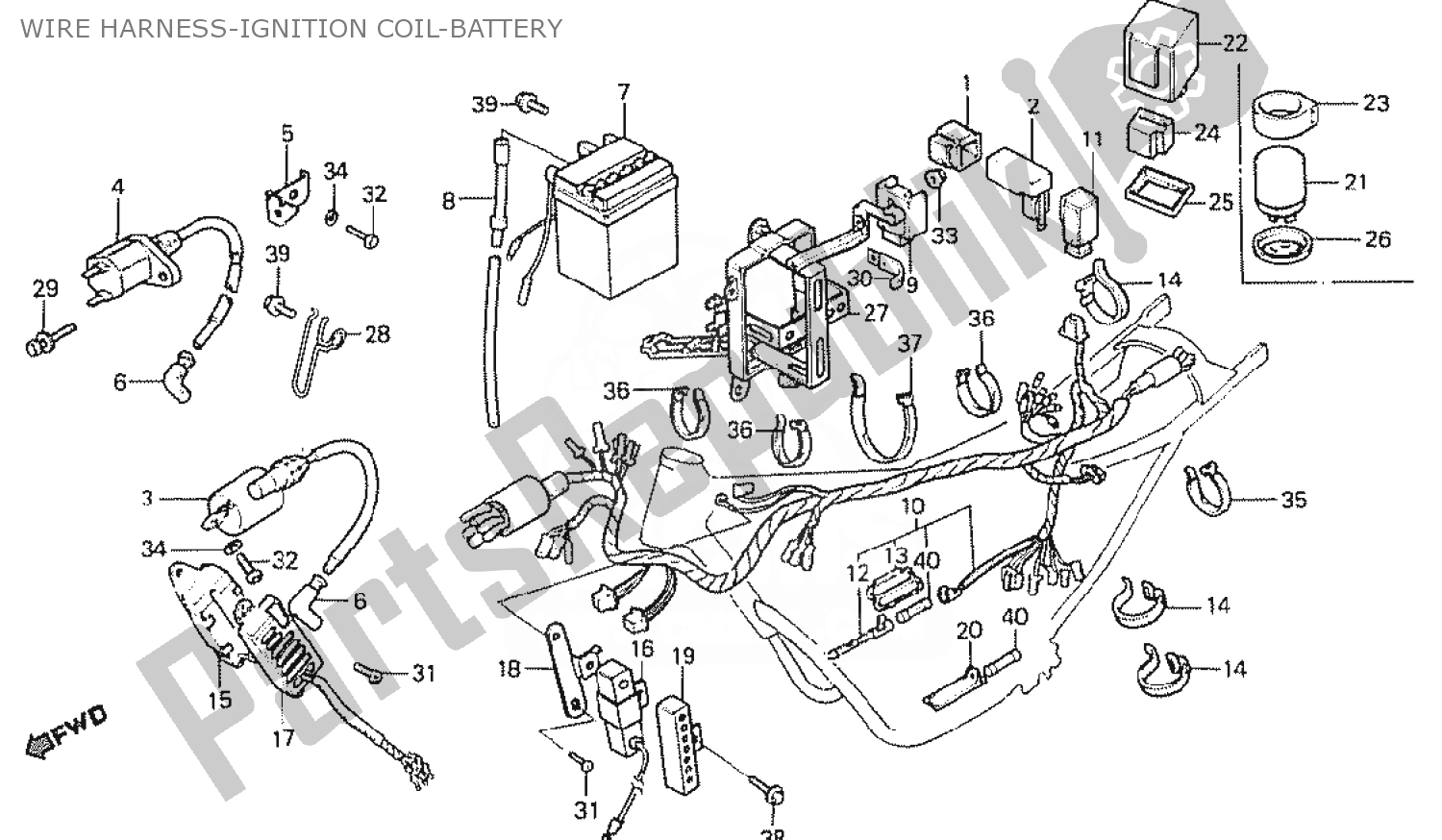 Tutte le parti per il Wire Harness-ignition Coil-battery del Honda MTX 50 1985