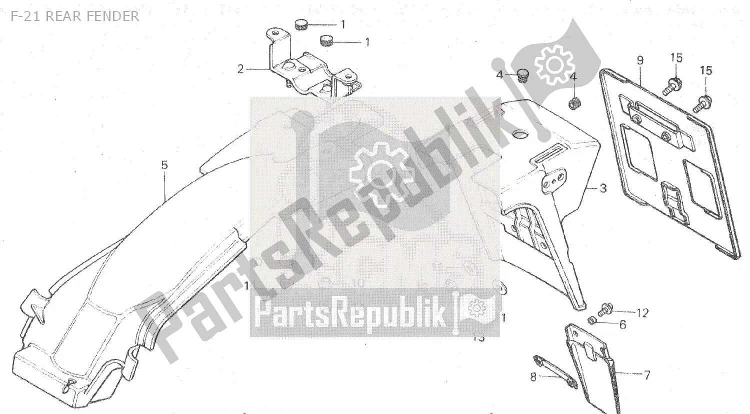 Todas as partes de F-21 Rear Fender do Honda MT 80 1980