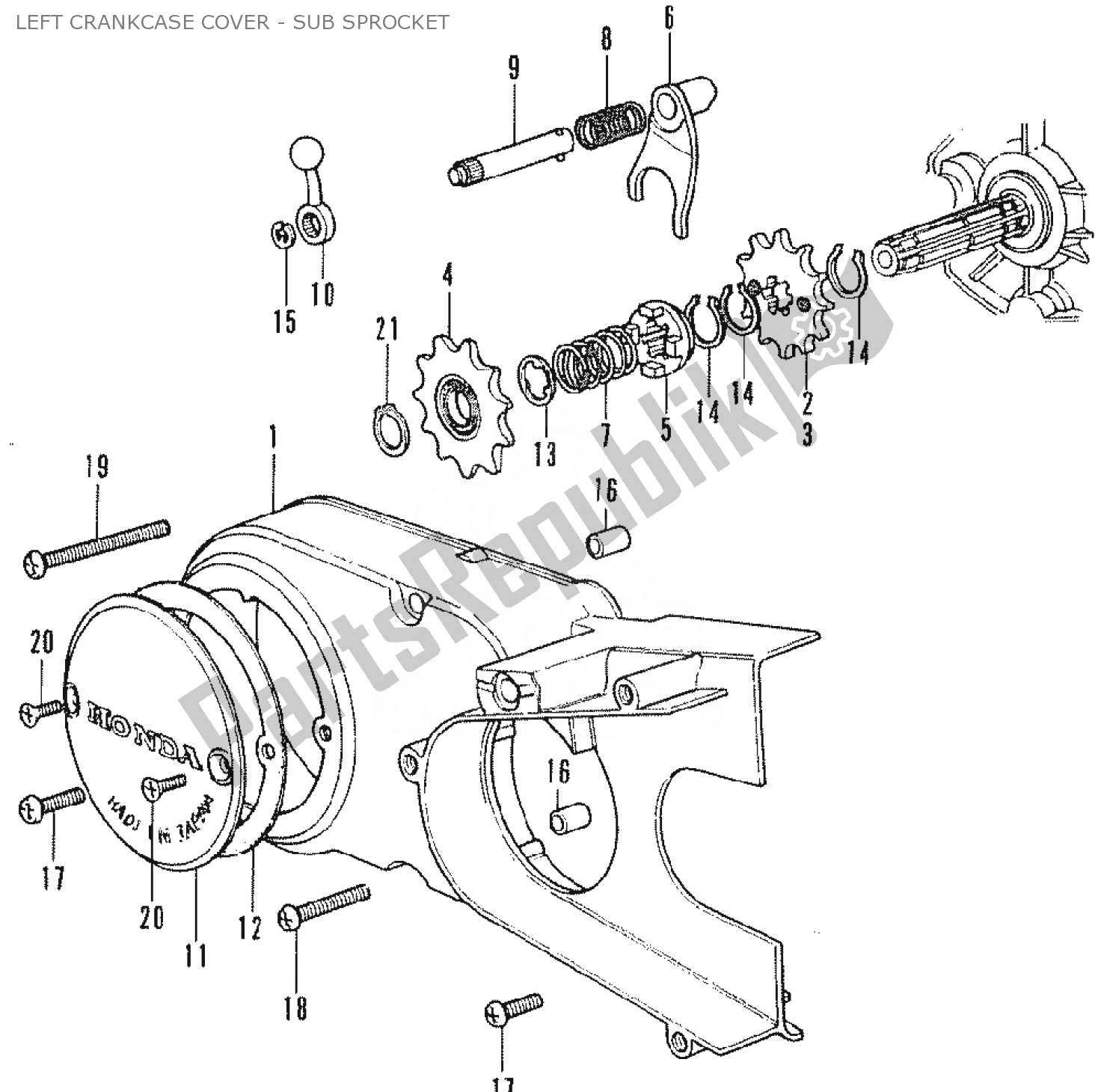 Alle onderdelen voor de Left Crankcase Cover - Sub Sprocket van de Honda SS 50 1950 - 2023