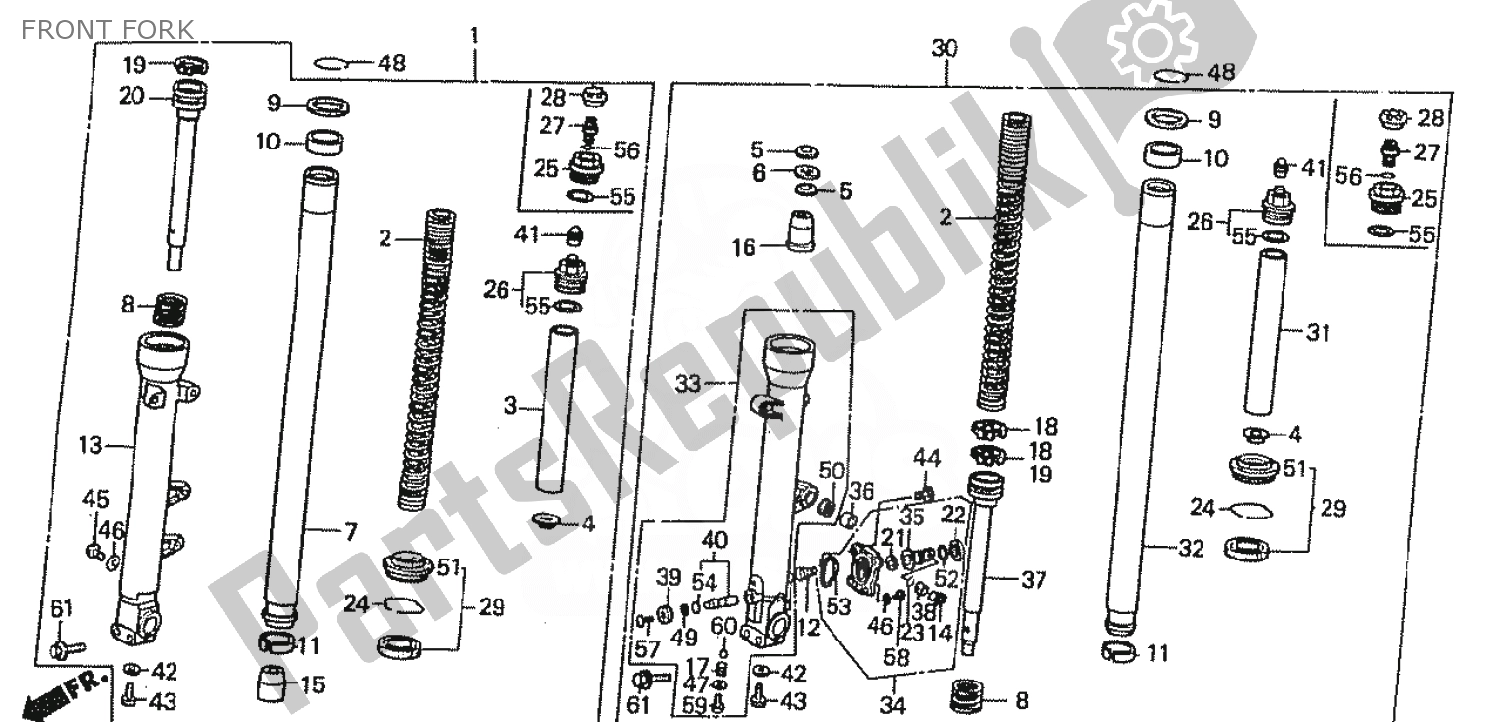 Todas as partes de Garfo Dianteiro do Honda VFR 400 1988