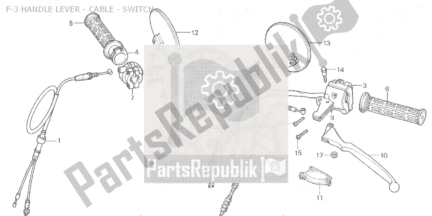 All parts for the F-3 Handle Lever - Cable - Switch of the Honda MB 80 1981