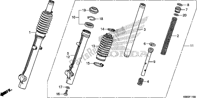 All parts for the Front Fork of the Honda C 110X 2018