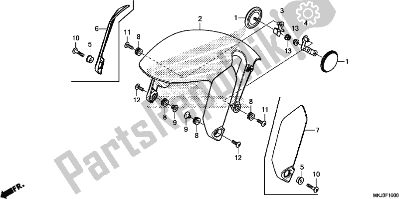 All parts for the Front Fender of the Honda CB 1000 RA 2018