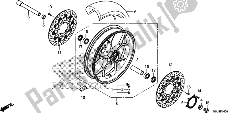 All parts for the Front Wheel of the Honda CB 1000 RA 2019