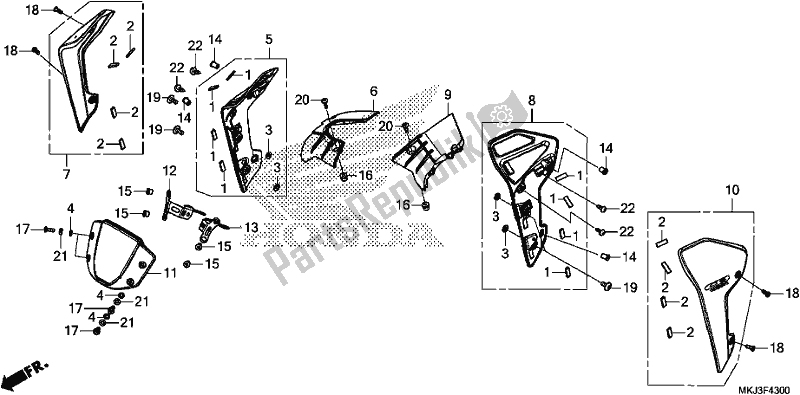 Alle onderdelen voor de Meter Visor/shroud van de Honda CB 1000 RA 2019