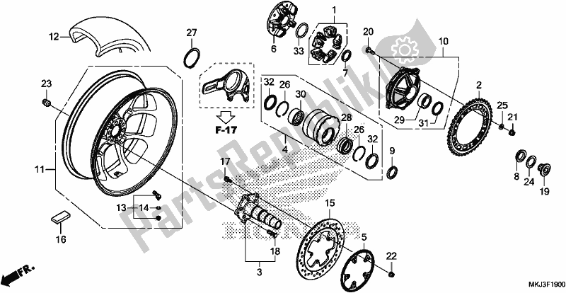 Alle onderdelen voor de Achterwiel van de Honda CB 1000 RA 2019
