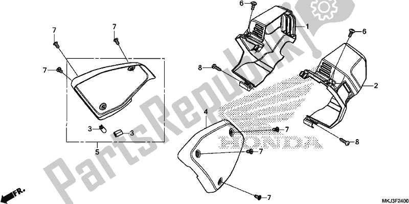 Alle onderdelen voor de Side Cover/duct Cover van de Honda CB 1000 RA 2019