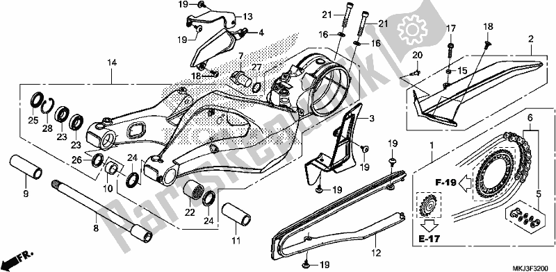 All parts for the Swingarm of the Honda CB 1000 RA 2019