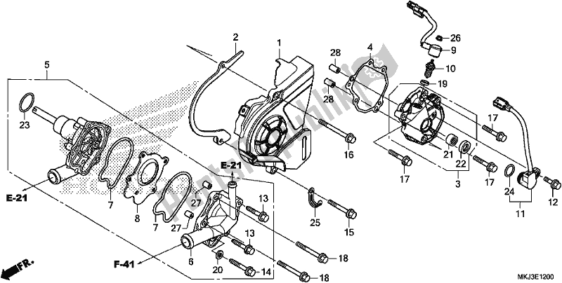 All parts for the Water Pump of the Honda CB 1000 RA 2019