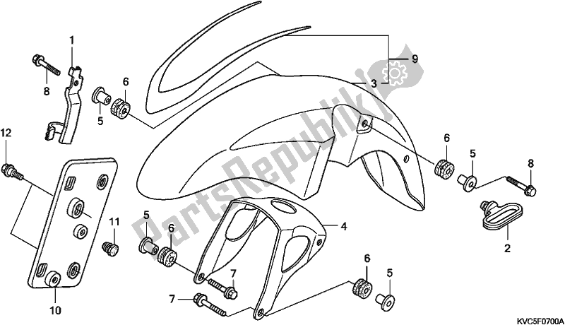 All parts for the Front Fender of the Honda CB 125E 2018