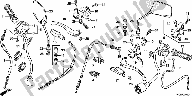 All parts for the Handle Lever/switch/cable of the Honda CB 125E 2018